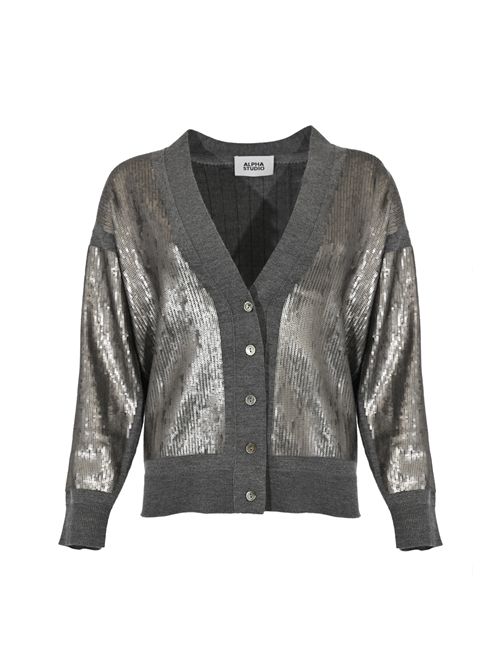 Cardigan in lana con spalmatura silver Alpha studio | AD-4471E2005